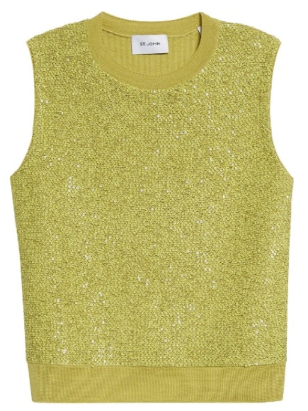 St. John Sequin And Rib Knit Shell Sleeveless Sweater Chartreuse Lime Green M